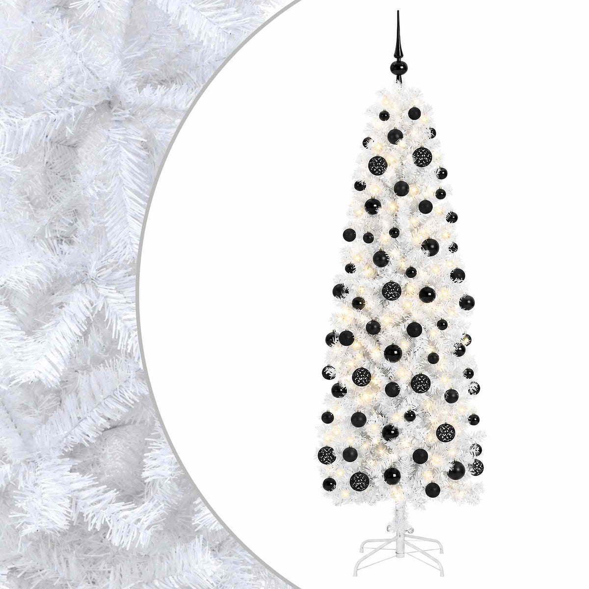 vidaXL Artificial Slim Christmas Tree with Bauble 240 cm 300 LEDs