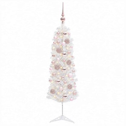 vidaXL Artificial Slim Christmas Tree with Bauble 120 cm 150 LEDs