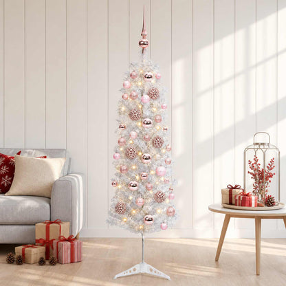 vidaXL Artificial Slim Christmas Tree with Bauble 120 cm 150 LEDs
