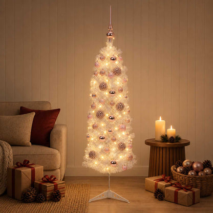vidaXL Artificial Slim Christmas Tree with Bauble 120 cm 150 LEDs