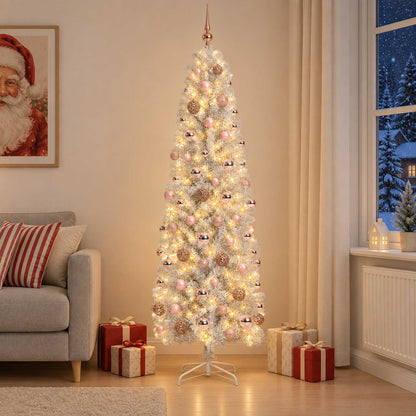 vidaXL Artificial Slim Christmas Tree with Bauble 240 cm 300 LEDs