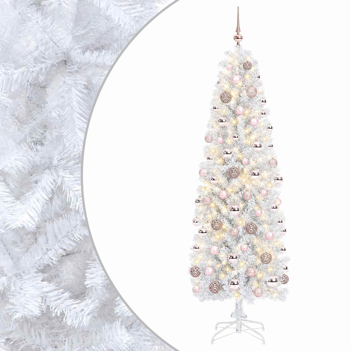 vidaXL Artificial Slim Christmas Tree with Bauble 240 cm 300 LEDs