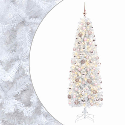 vidaXL Artificial Slim Christmas Tree with Bauble 240 cm 300 LEDs