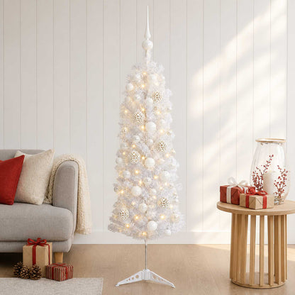 vidaXL Artificial Slim Christmas Tree with Bauble 120 cm 150 LEDs