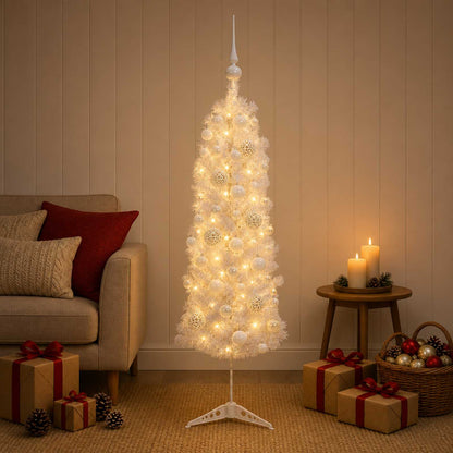 vidaXL Artificial Slim Christmas Tree with Bauble 120 cm 150 LEDs