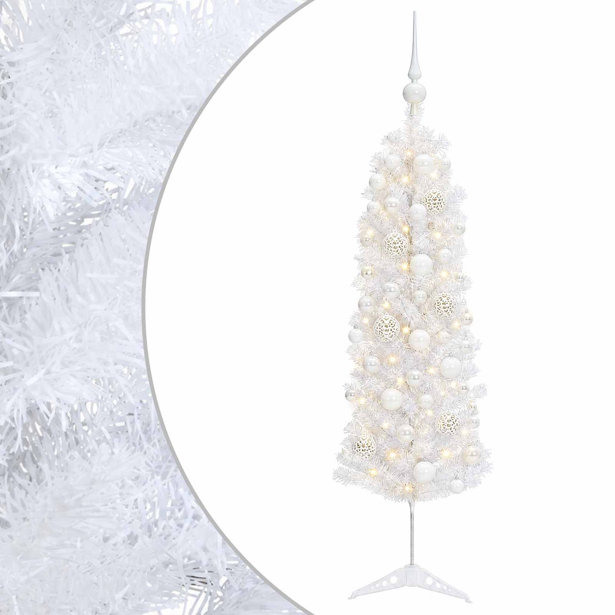 vidaXL Artificial Slim Christmas Tree with Bauble 120 cm 150 LEDs