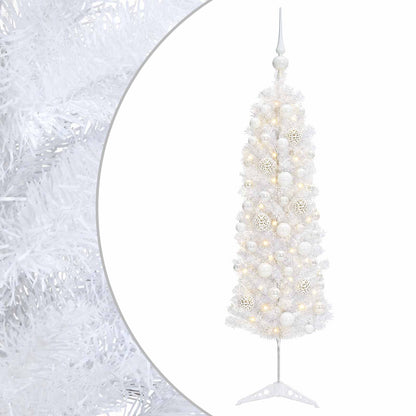 vidaXL Artificial Slim Christmas Tree with Bauble 120 cm 150 LEDs