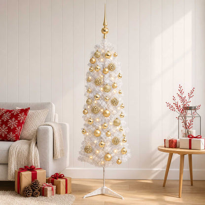 vidaXL Artificial Slim Christmas Tree with Bauble 120 cm 150 LEDs