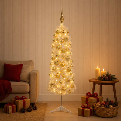 vidaXL Artificial Slim Christmas Tree with Bauble 120 cm 150 LEDs