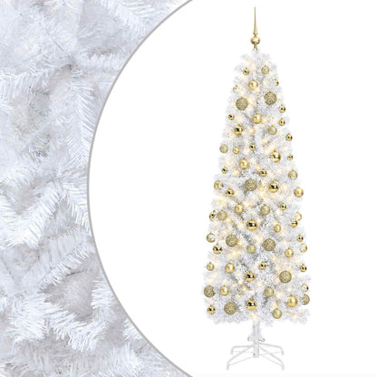 vidaXL Artificial Slim Christmas Tree with Bauble 180 cm 300 LEDs