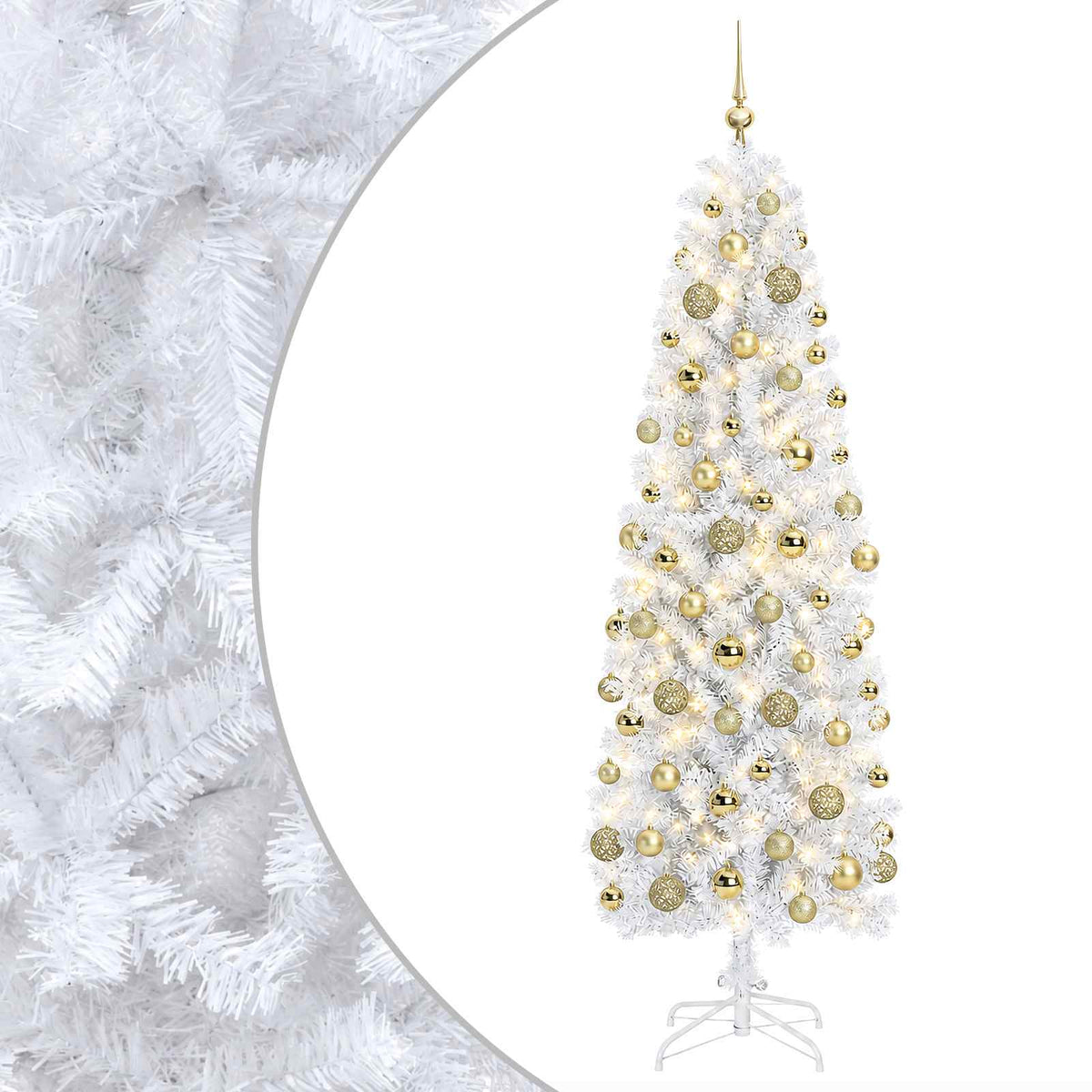 vidaXL Artificial Slim Christmas Tree with Bauble 240 cm 300 LEDs
