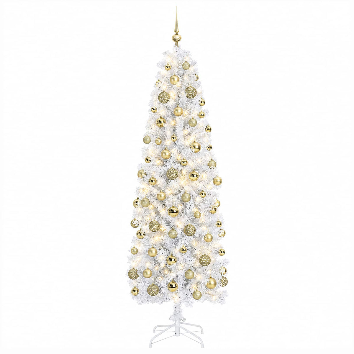 vidaXL Artificial Slim Christmas Tree with Bauble 240 cm 300 LEDs