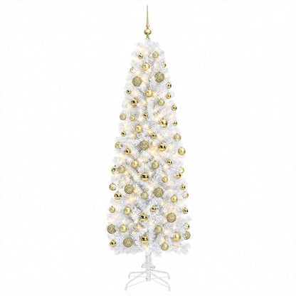 vidaXL Artificial Slim Christmas Tree with Bauble 240 cm 300 LEDs