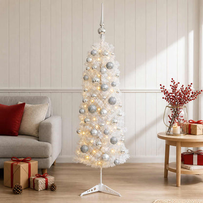 vidaXL Artificial Slim Christmas Tree with Bauble 120 cm 150 LEDs