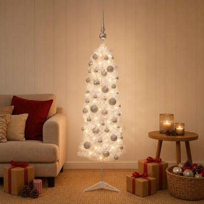 vidaXL Artificial Slim Christmas Tree with Bauble 120 cm 150 LEDs