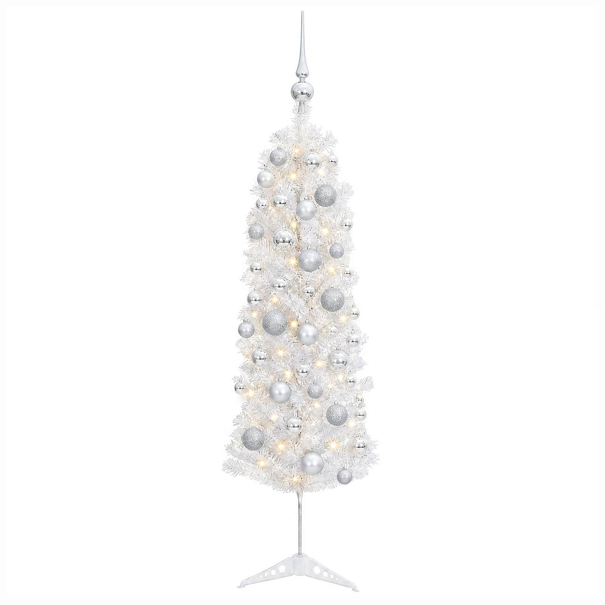 vidaXL Artificial Slim Christmas Tree with Bauble 120 cm 150 LEDs