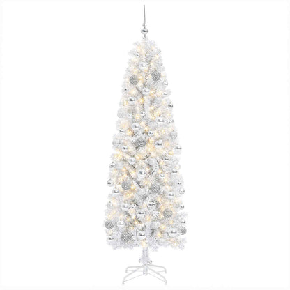 vidaXL Artificial Slim Christmas Tree with Bauble 180 cm 300 LEDs