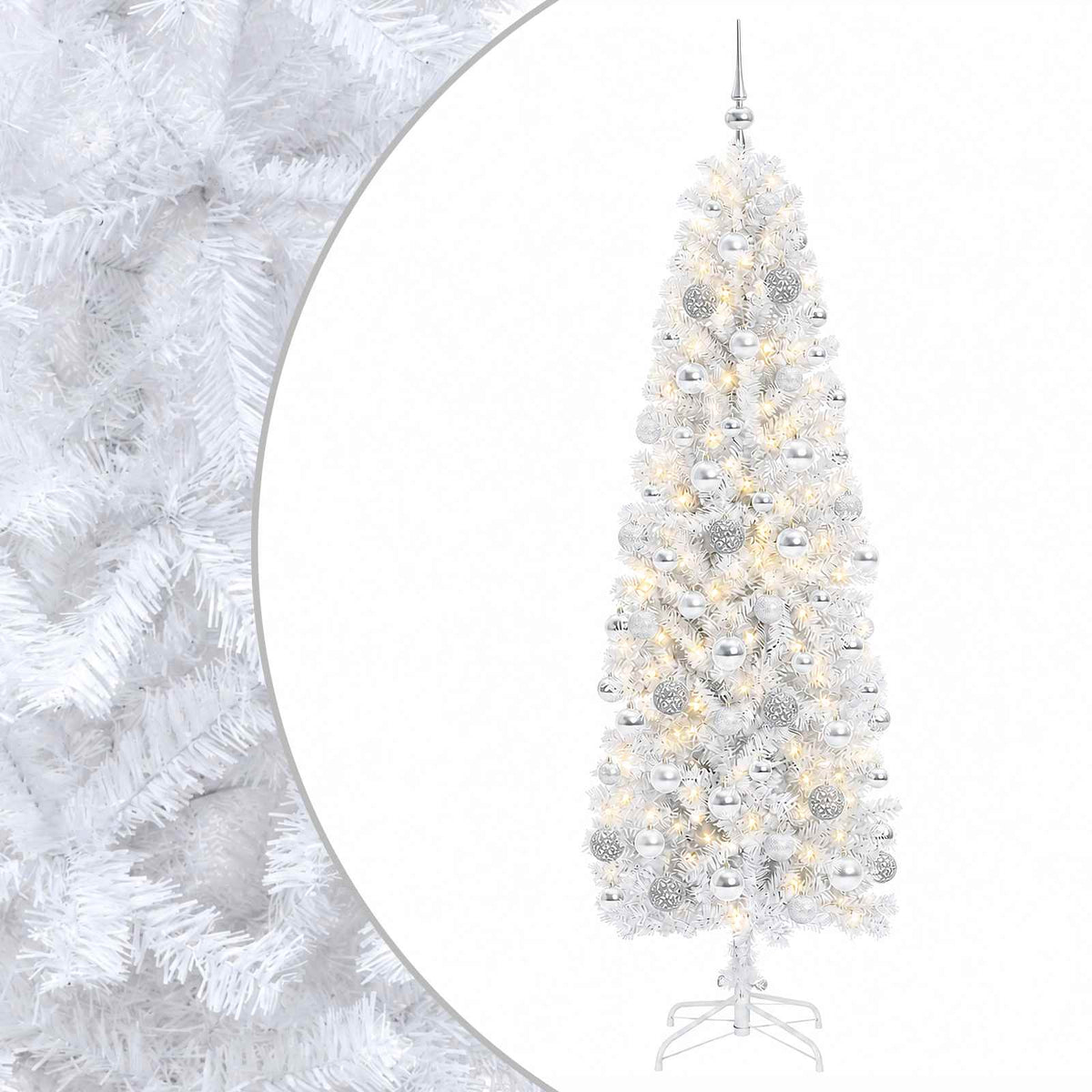 vidaXL Artificial Slim Christmas Tree with Bauble 210 cm 300 LEDs