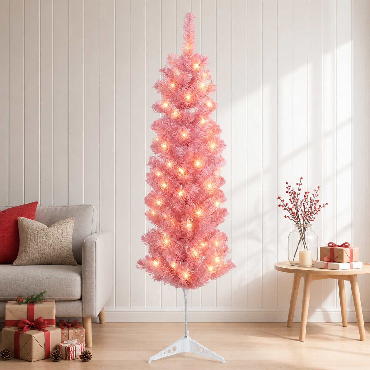 vidaXL Artificial Slim Christmas Tree 120 cm 150 LEDs Warm White
