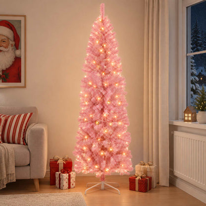 vidaXL Artificial Slim Christmas Tree 180 cm 300 LEDs Warm White