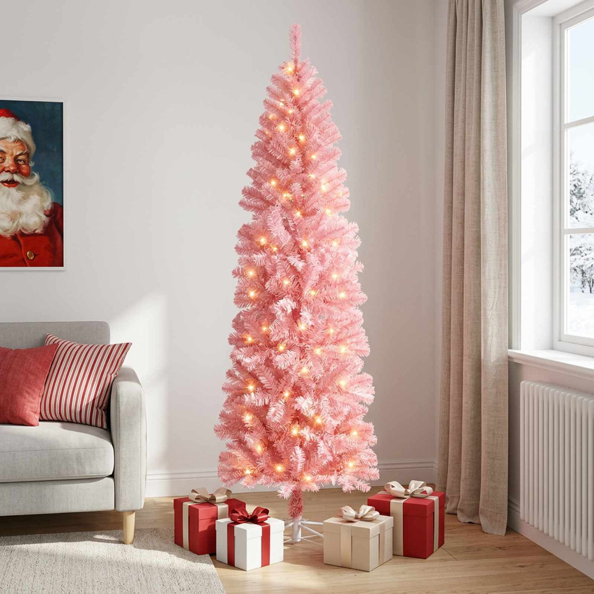 vidaXL Artificial Slim Christmas Tree 180 cm 300 LEDs Warm White