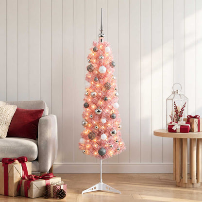 vidaXL Artificial Slim Christmas Tree with Bauble 120 cm 150 LEDs