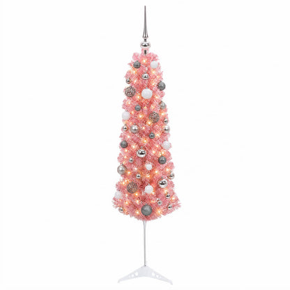 vidaXL Artificial Slim Christmas Tree with Bauble 120 cm 150 LEDs
