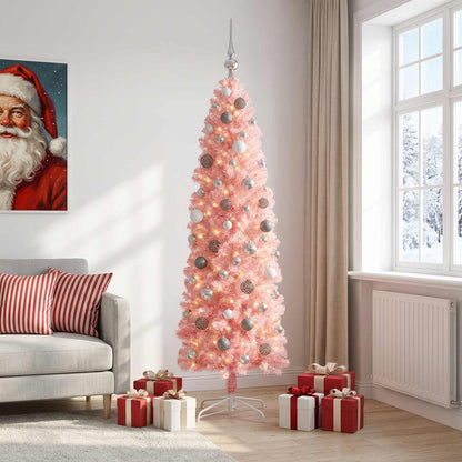 vidaXL Artificial Slim Christmas Tree with Bauble 210 cm 300 LEDs