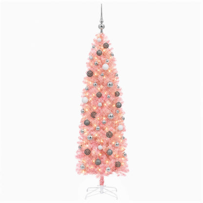 vidaXL Artificial Slim Christmas Tree with Bauble 180 cm 300 LEDs