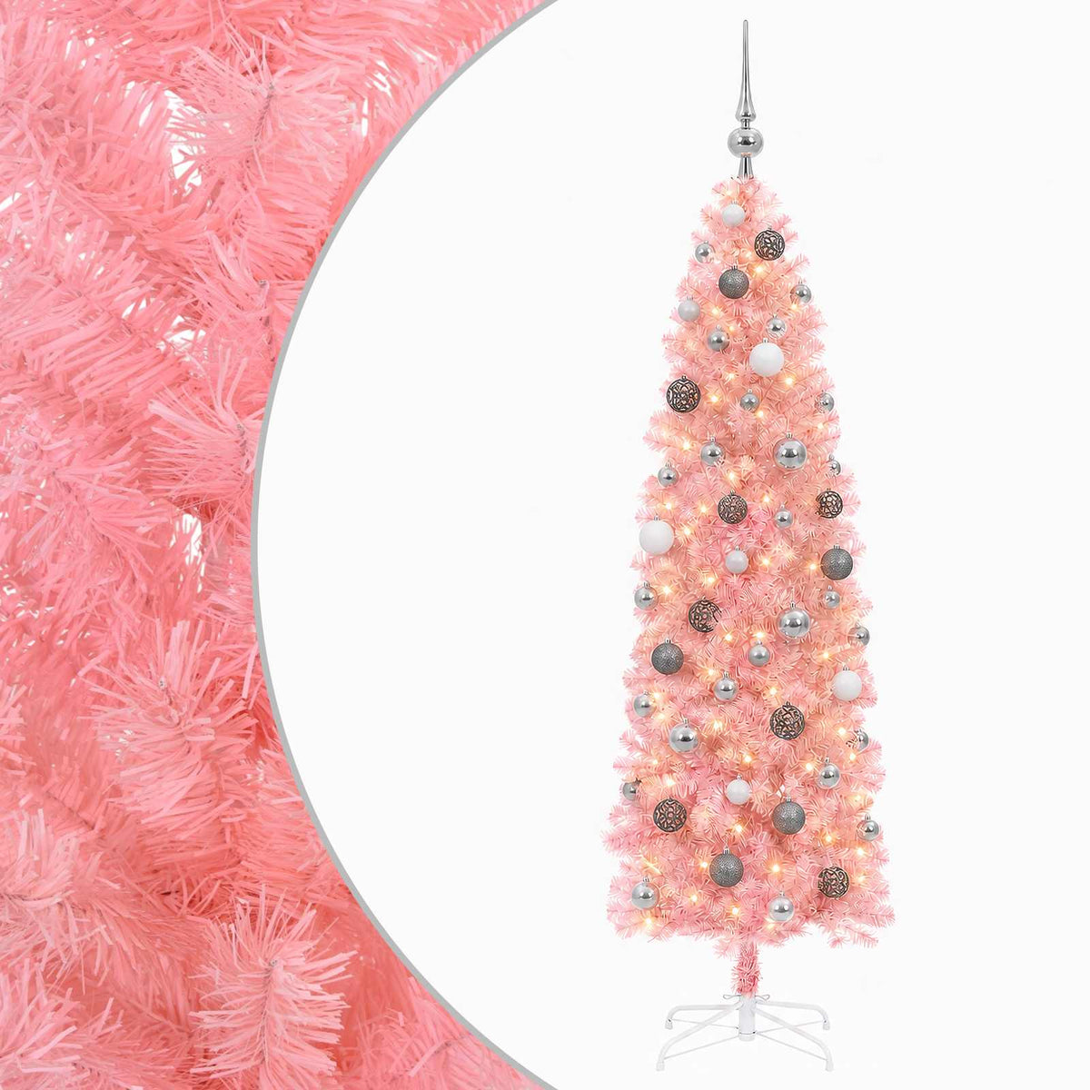 vidaXL Artificial Slim Christmas Tree with Bauble 210 cm 300 LEDs