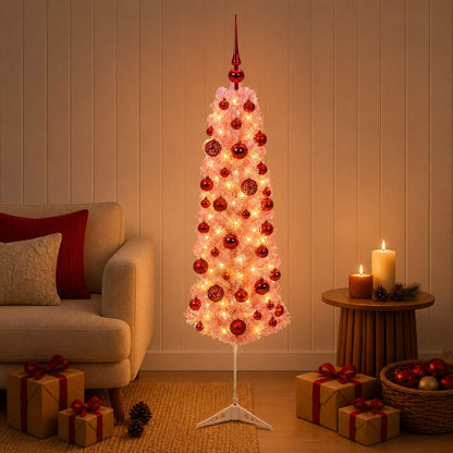 vidaXL Artificial Slim Christmas Tree with Bauble 150 cm 150 LEDs
