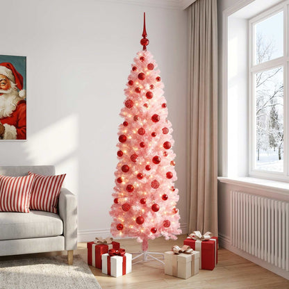 vidaXL Artificial Slim Christmas Tree with Bauble 180 cm 300 LEDs