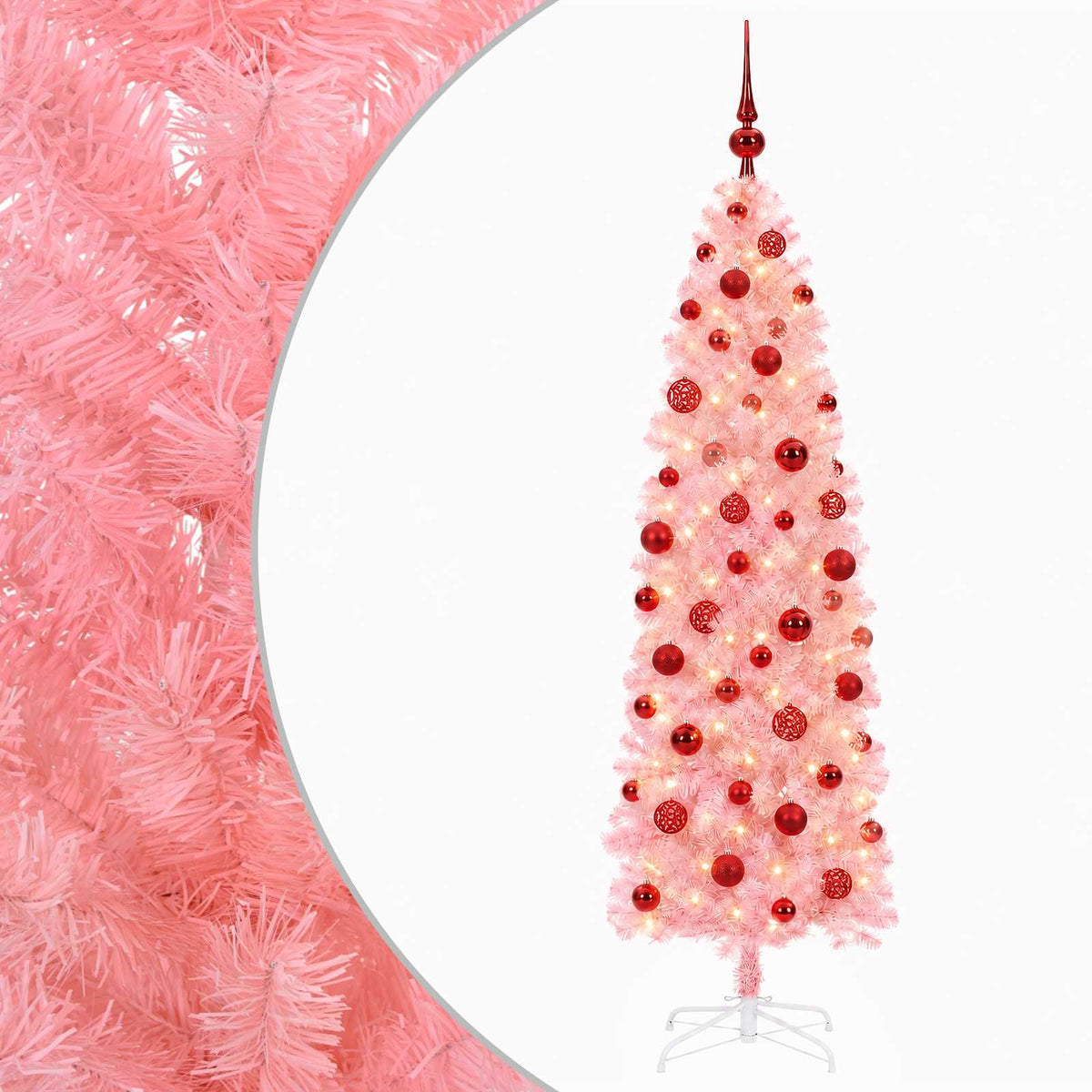 vidaXL Artificial Slim Christmas Tree with Bauble 180 cm 300 LEDs