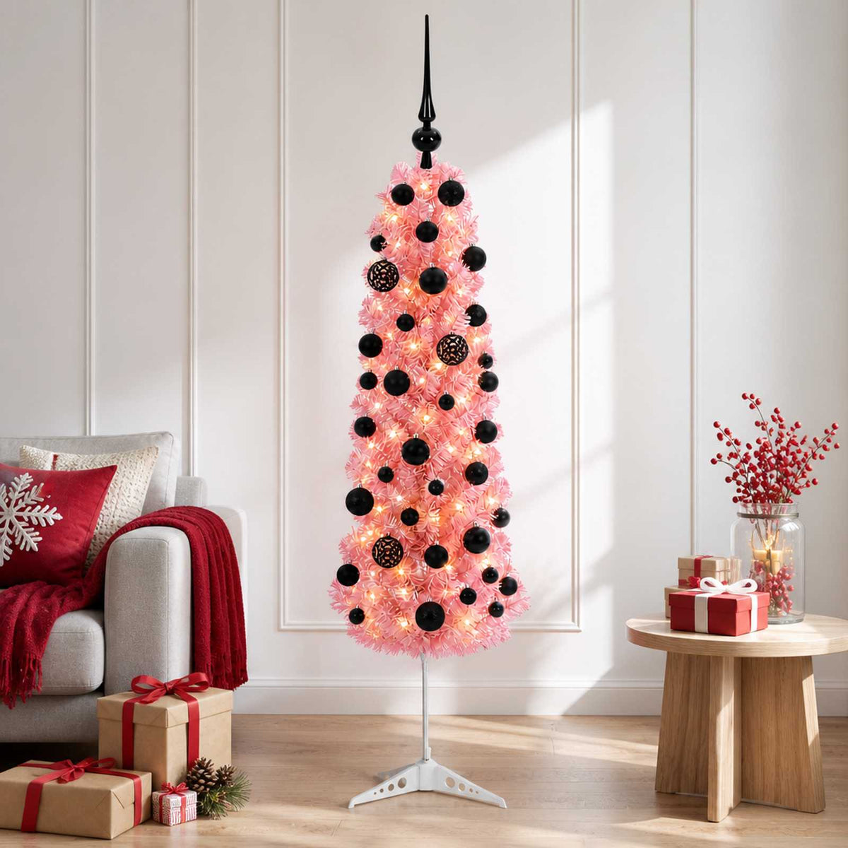 vidaXL Artificial Slim Christmas Tree with Bauble 120 cm 150 LEDs