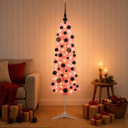 vidaXL Artificial Slim Christmas Tree with Bauble 120 cm 150 LEDs