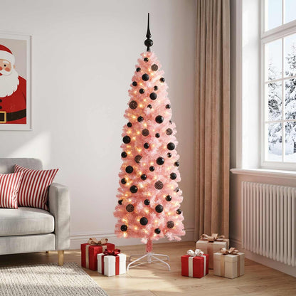 vidaXL Artificial Slim Christmas Tree with Bauble 240 cm 300 LEDs