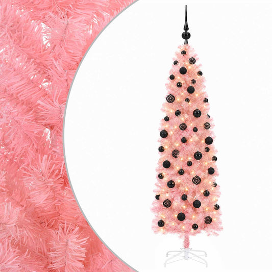 vidaXL Artificial Slim Christmas Tree with Bauble 180 cm 300 LEDs