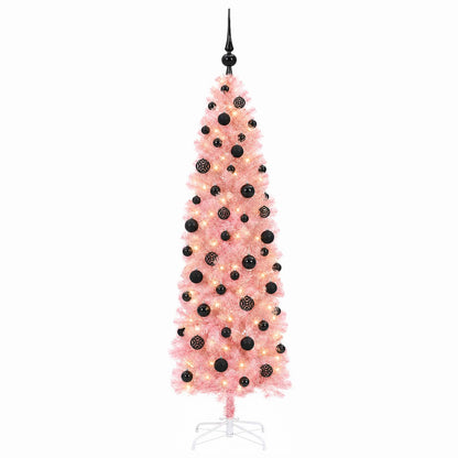 vidaXL Artificial Slim Christmas Tree with Bauble 240 cm 300 LEDs