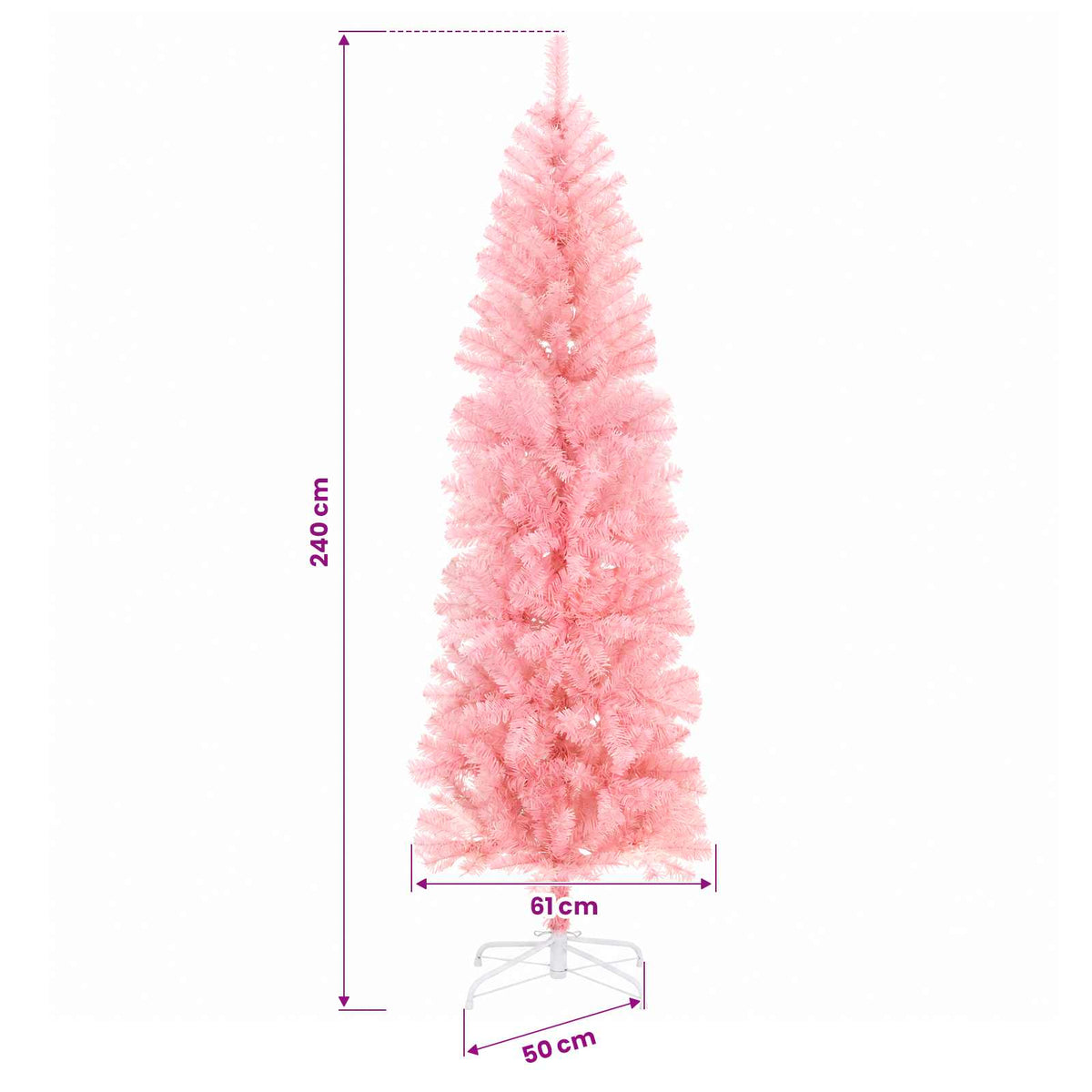vidaXL Artificial Slim Christmas Tree with Bauble 240 cm 300 LEDs