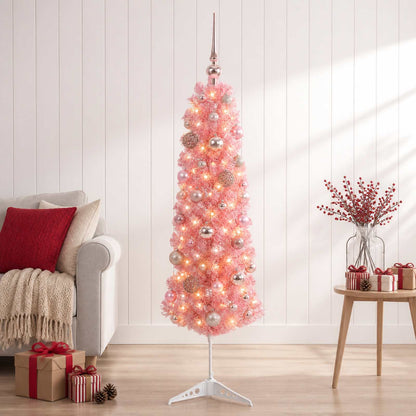 vidaXL Artificial Slim Christmas Tree with Bauble 120 cm 150 LEDs