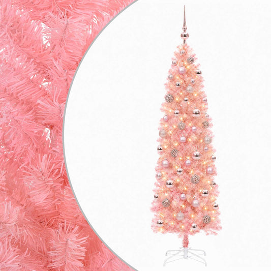vidaXL Artificial Slim Christmas Tree with Bauble 180 cm 300 LEDs