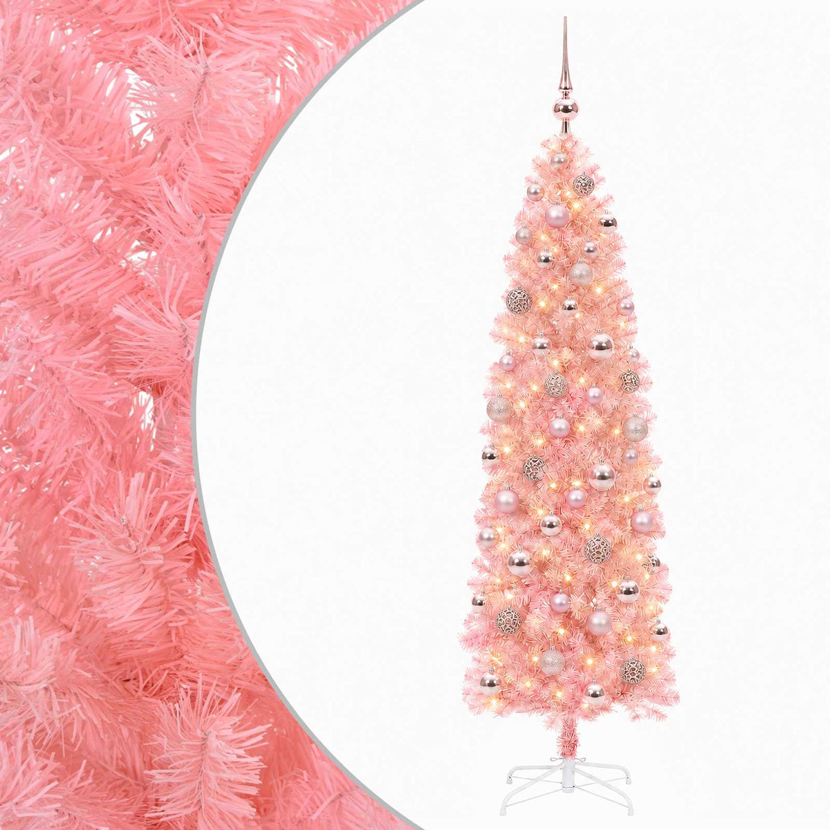 vidaXL Artificial Slim Christmas Tree with Bauble 240 cm 300 LEDs
