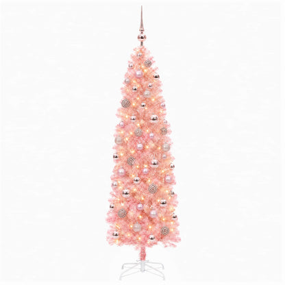 vidaXL Artificial Slim Christmas Tree with Bauble 240 cm 300 LEDs