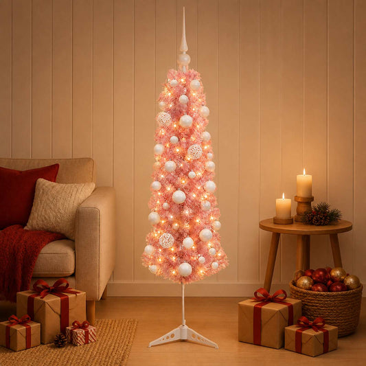 vidaXL Artificial Slim Christmas Tree with Bauble 150 cm 150 LEDs