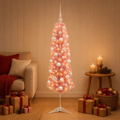 vidaXL Artificial Slim Christmas Tree with Bauble 120 cm 150 LEDs