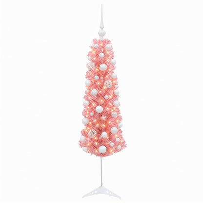 vidaXL Artificial Slim Christmas Tree with Bauble 120 cm 150 LEDs