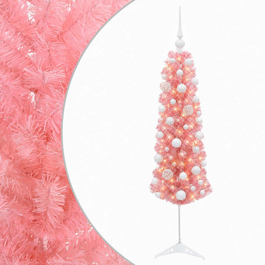 vidaXL Artificial Slim Christmas Tree with Bauble 150 cm 150 LEDs
