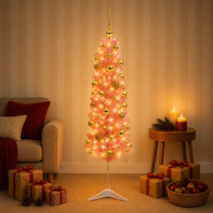 vidaXL Artificial Slim Christmas Tree with Bauble 120 cm 150 LEDs