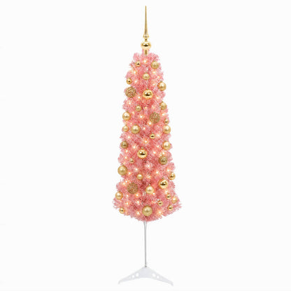 vidaXL Artificial Slim Christmas Tree with Bauble 120 cm 150 LEDs