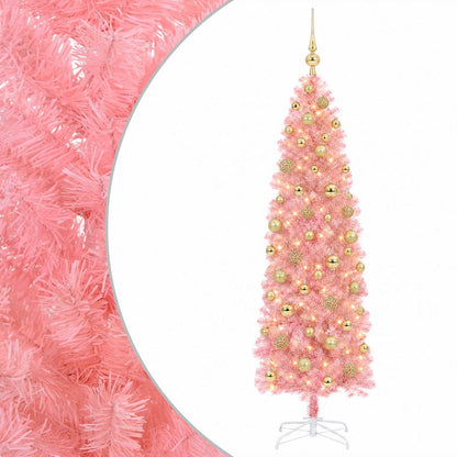 vidaXL Artificial Slim Christmas Tree with Bauble 180 cm 300 LEDs